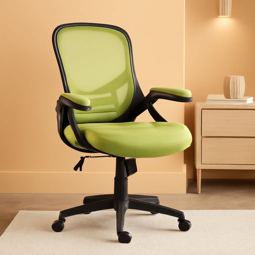 Porter Mesh High Back Ergonomic Swivel Office Chair with Lumbar Support, Flip-Up Arms, Tilt Lock/Tilt Tension, Height Adjustable, Black/Green Frame