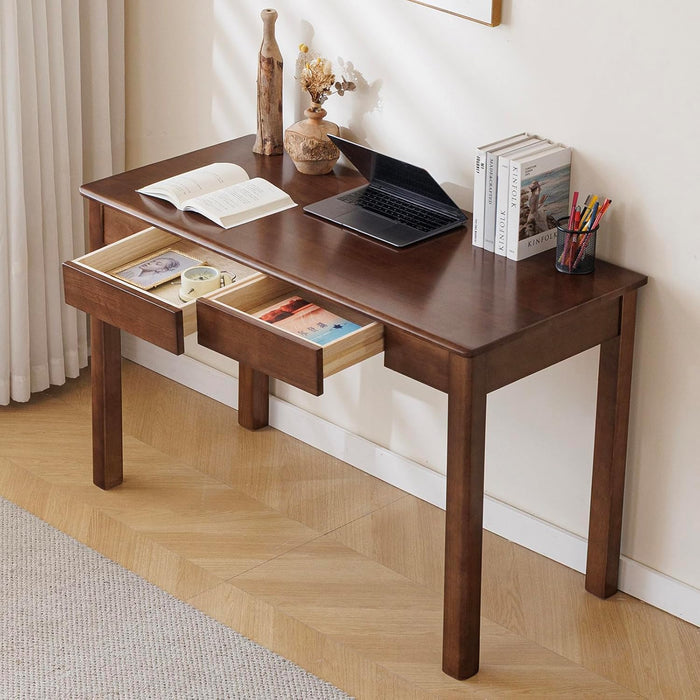 Solid Wood Desk with Drawer (Walnut Color, 47.2Inch)