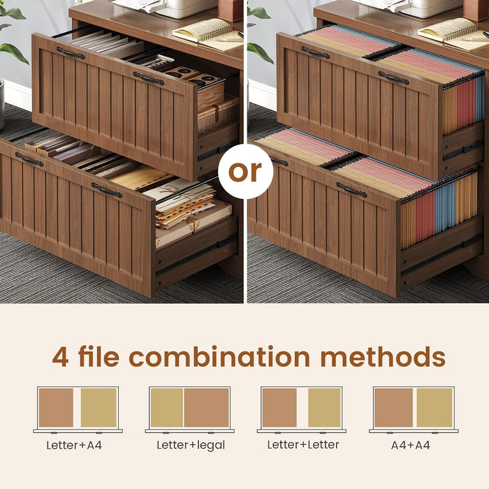 Brown Farmhouse Two Drawer Filing Cabinet Organizer