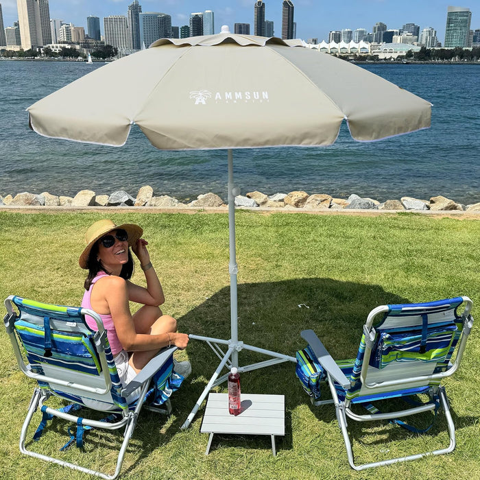 Shade Umbrella, Premium Portable Umbrella with Stand, 6.5Ft Lightweight Free Standing Canopy for Sporting Games, Adjustable Instant Sun Protection and Easy to Carry, Beige