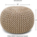 round Pouf Ottoman - Hand Knitted Cable Boho Poof Home Décor Pouffe Circular Footrest for Living Room - Nursery - Bedroom - Lounge 100% Cotton (18”X18”X14”) - Beige Ivory