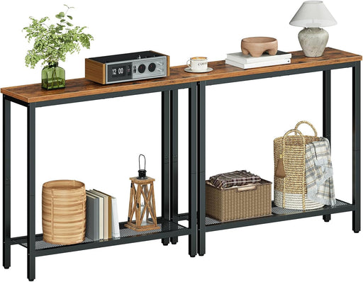 29.5" Narrow Console Table, Set of 2, Small Entryway Table with Shelf, 2 Tier Thin Sofa Table, behind Couch Table, Side Table, for Hallway, Living Room, Rustic Brown and Black BF74XGP201