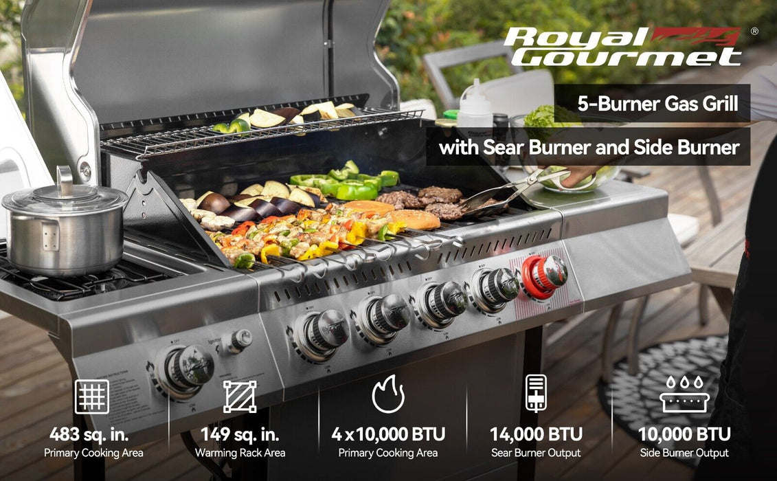 Royal Gourmet 5-Burner Propane Gas Grill Stainless Steel Outdoor Backyard Patio