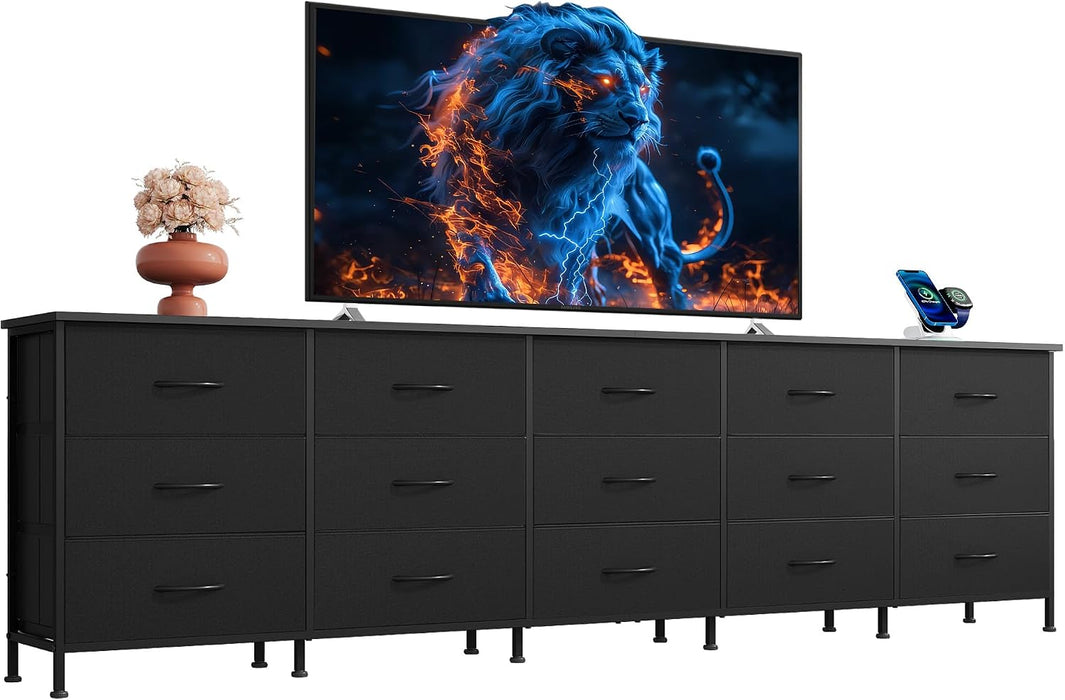 92 Inch Dresser TV Stand for 98 Inch TV, 15 Drawer Dresser, Black