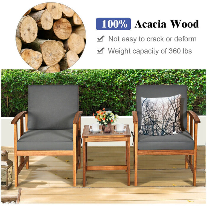 3 Pieces Solid Wood Outdoor Patio Sofa Furniture Set