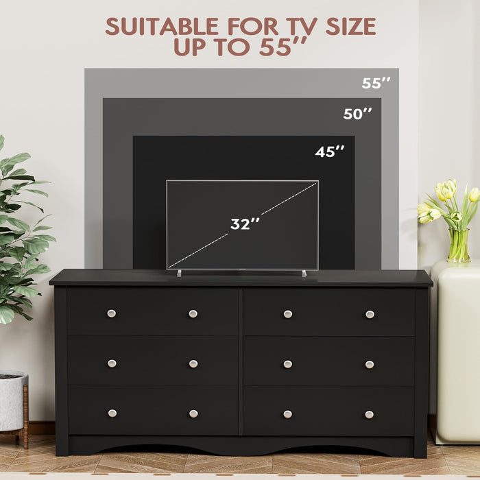 Black 6-Drawer Dresser for Bedroom