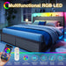 Queen Bed Frame with 2 Drawers, LED Lights, Charging Station, Rustic Grey