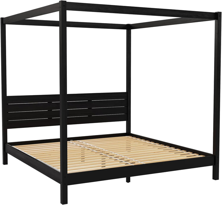 Isla Slatted Headboard Canopy Bedframe, King, Black