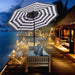 9 Ft Solar Umbrella 32 LED Lighted Patio Umbrella Table Market Umbrella with Tilt and Crank Outdoor Umbrella for Garden, Deck, Backyard, Pool and Beach (Black and White)