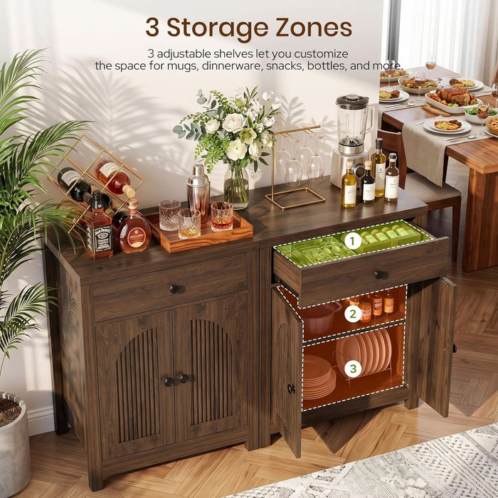 Arched Sideboard Buffet Cabinet 47" W, 2PCS Cracked Oak | Modern Coffee Bar Cabinet, 1 Drawer & 2 Doors, Adjustable Shelves, Accent Kitchen Sideboard with Storage