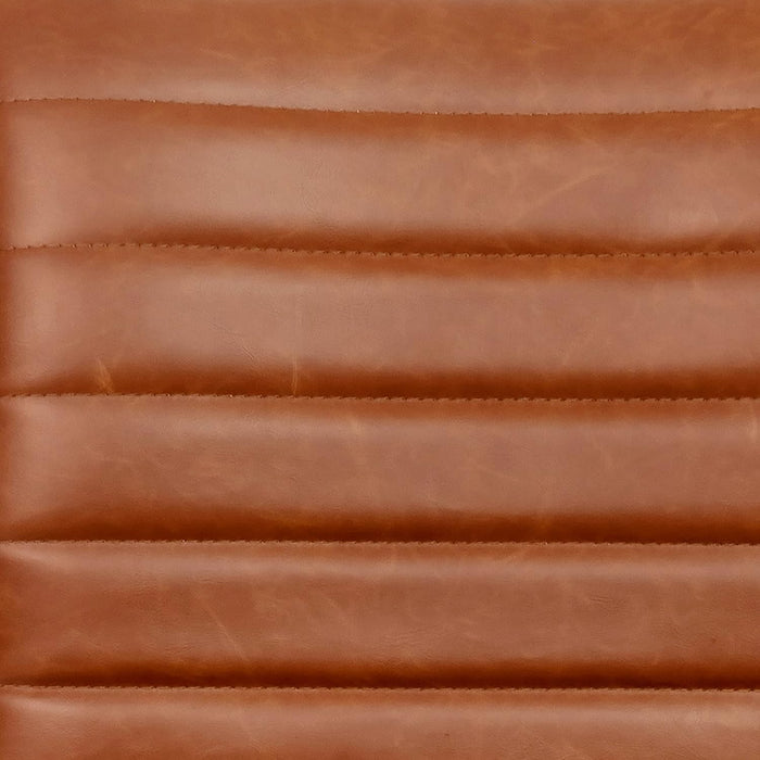 Alan Low-Back Ribbed Upholstered Vinyl Swivel Desk Chair with Padded Seat, Modern Adjustable Height Padded Office Chair, Brown