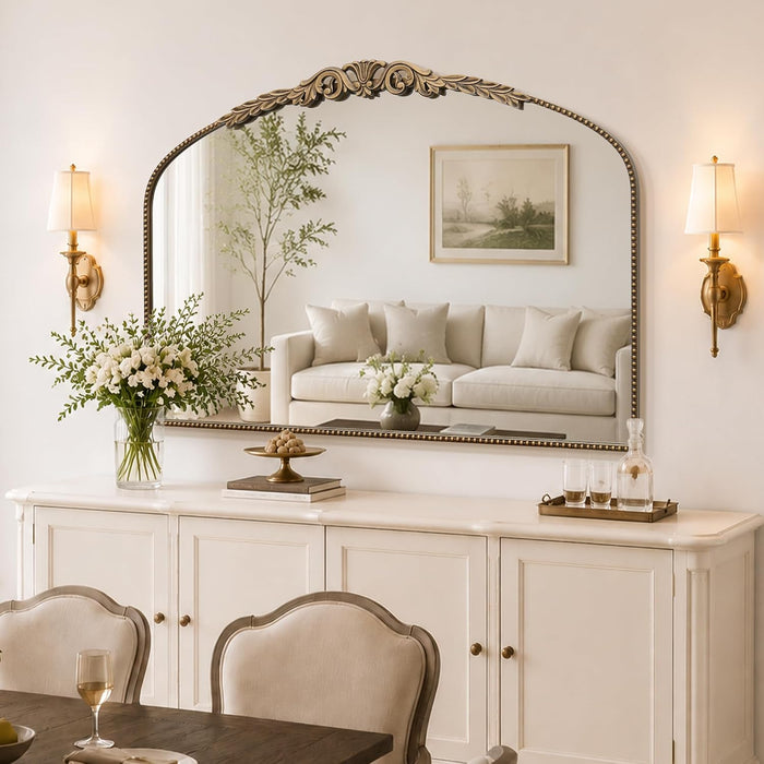 Gold Large Fireplace Mirror: 48"X33" Baroque Vintage Arched Mirror