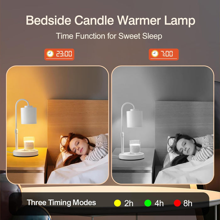 Candle Warmer Lamp with Timer & Dimmer, Height Adjustable Electric Wax Melt Warmer for Jar Candles, Gifts for Mom Home Decor, White