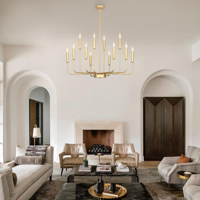 Gold 32-Inch 12-Light Chandelier Dining Room Fixture