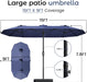 15Ft Patio Umbrella with Base,Large Outdoor Double-Sided Rectangle Umbrella with Crank Handle, Market Umbrella for Poolside Garden Deck Backyard Beach Pools, Navy Blue