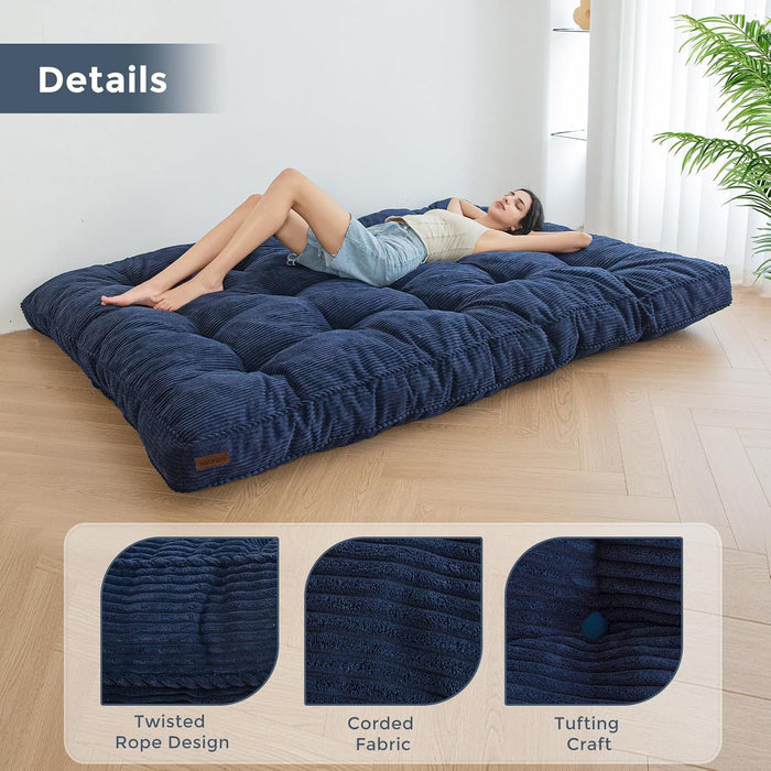 6" Futon Mattress Full Size, Tufted Futons Sofa Couch Bed, Extra Thick Floor Mattress for Adults, Shredded Foam Filling (Frame Not Included), Navy