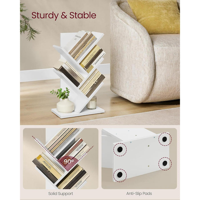 Tree Bookshelf, 5-Tier Bookcase, Small Bookshelf, Space-Saving Corner Shelf, Book Tree, Holds Books, Cds, Games, for Bedroom, Living Room, Home Office, Cloud White ULBC183T14