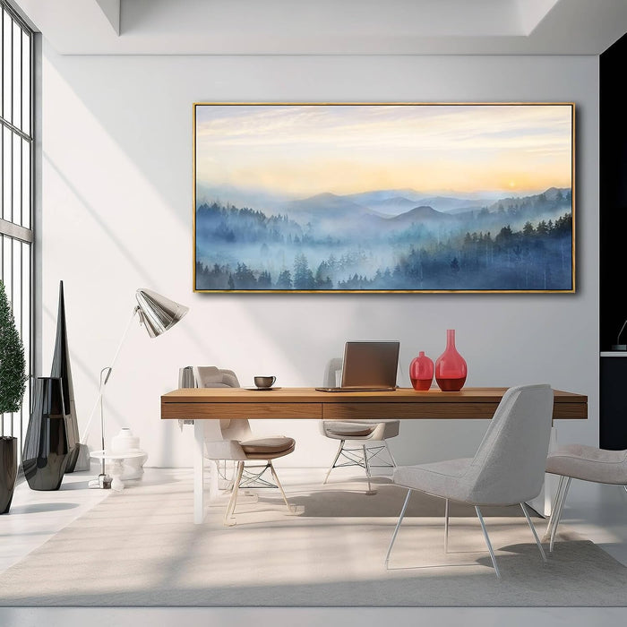 Home Decor Mountain Wall Art Blue Large Framed Artwork for Living Room Bedroom Office Wall Decorations 29X58 Inch