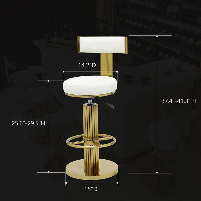 Counter Height Bar Stools with Back, Modern Adjustable Height Barstools Swivel Bar Chairs with Polished Gold Stainless Steel Legs and Comfortable Cushion for Kitchen Island Counter (White)