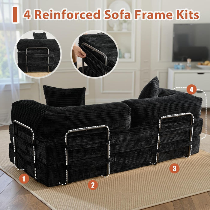 81 Inch Foldable Black Sofa Bed MemoryFoamContourPlus