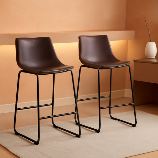 Douglas Urban Industrial Faux Leather Armless Counter Chairs, Set of 2, Brown