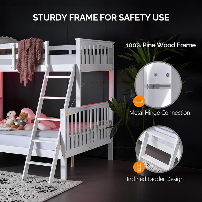 White Luxurious Hardwood SpaceSaving Bunk Bed Twin