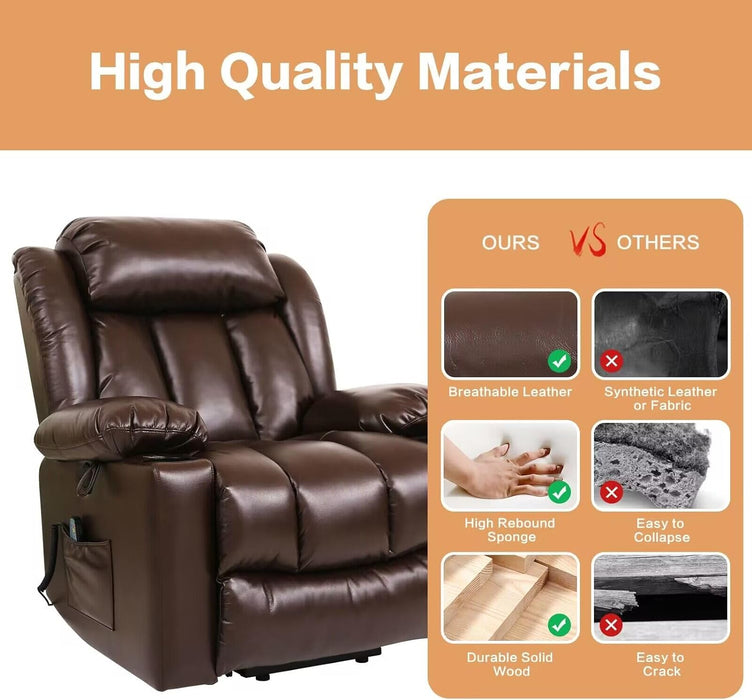 Brown Power Recliner with Massage & Heat