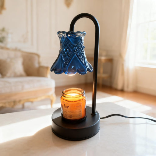 Candle Warmer Lamp with Dimmable, Blue Flower Lampshade Birthday Gifts for Women Mom, House Warming Gifts New Home Decor, Wax Melt Warmer for Jar Candles （Including Candles and Bulbs）