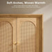 Rattan Arched Door Sideboard Buffet Cabinet, Natural Oak