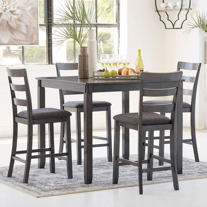 Bridson 5 Piece Dining Room Set, Includes Table & 4 Ladderback Barstools, Wood, Gray