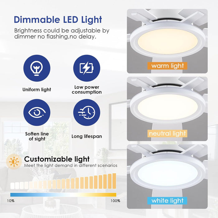 Flush Mount RGB Ceiling Fan with RGB Light - 52In White Ceiling Fan Light with Reversible Mute Motor, 3CCT LED Dimmable, Low Profile Modern Ceiling Fans for Indoor, Party, Living Room