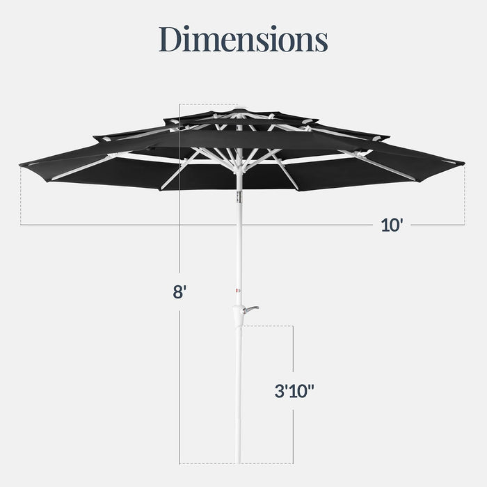 10Ft 3-Tier Patio Umbrella White Pole, Outdoor Market Umbrella with Push Button Tilt and Crank Lift, Steel Pole Umbrella for Backyard Patio Pool Outdoor Shade