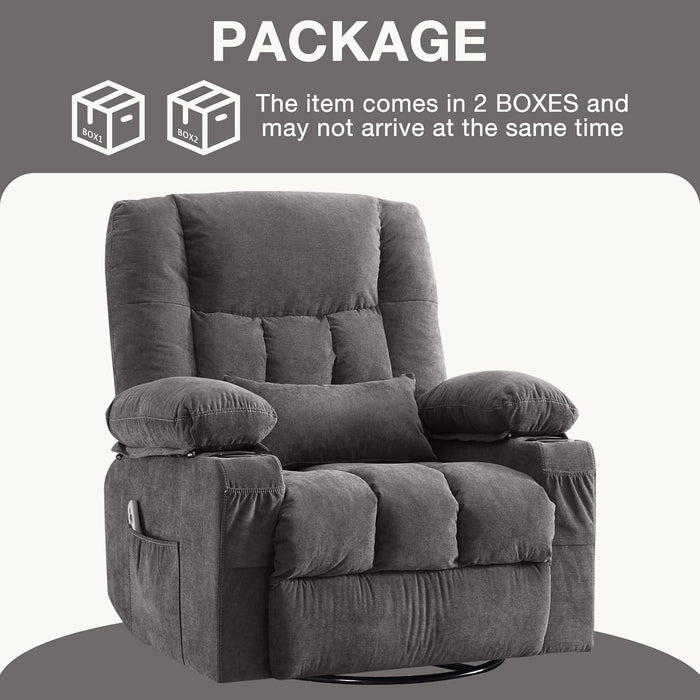 Massage Rocker Recliner Chair with Vibration Massage and Heat for Living Room Swivel Recliner Chair with Rocking Function and 2 Cup Holders, Side Pocket, USB Charge Port