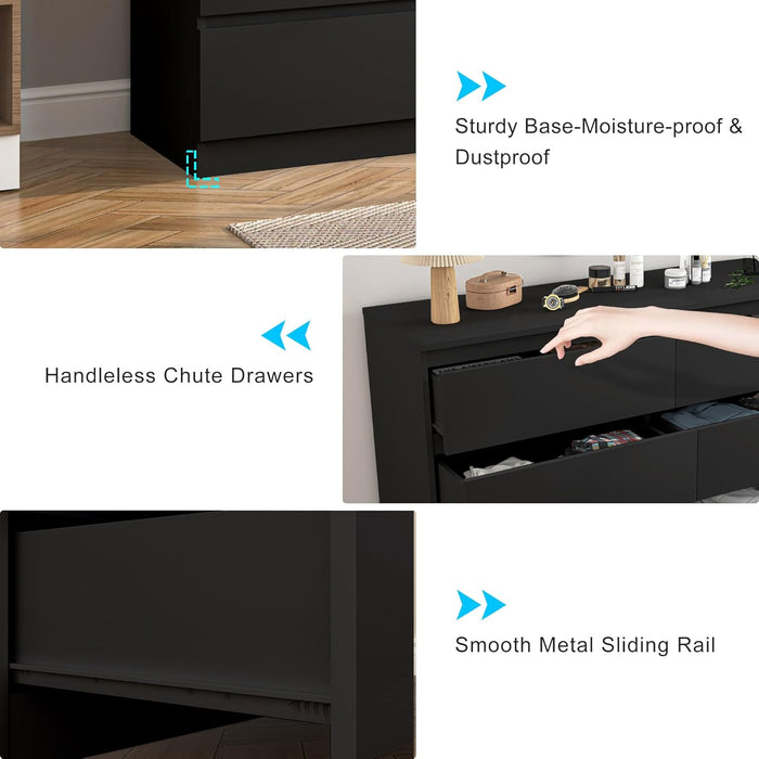 Black Six Drawer Dresser Featuring Generous Storage