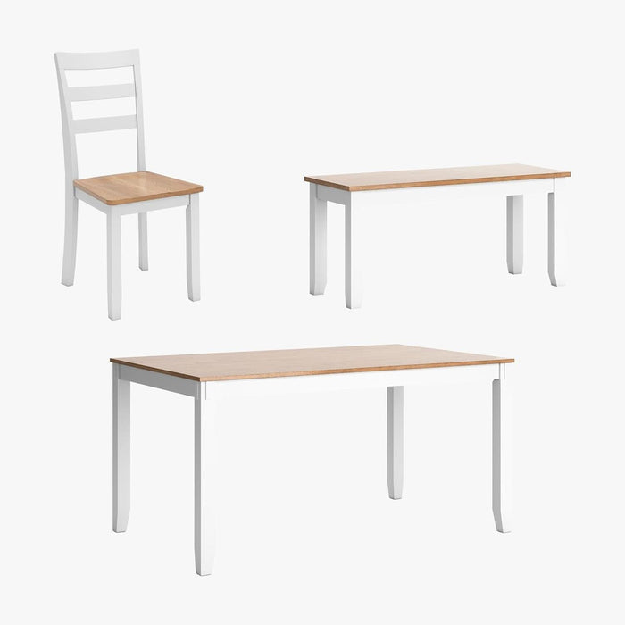 Gesthaven Casual Modern Dining Room Table Set with 4 Chairs and Bench, Set of 6, Mango Wood, 30.25" Table Height, White & Light Brown