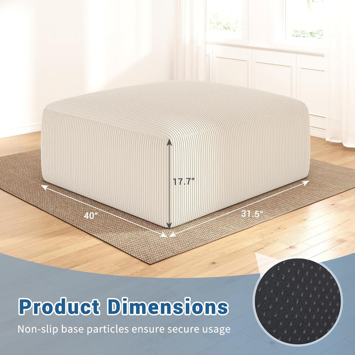 40" Square Stuffed Ottoman Pouf for Sofa Couch, Corduroy Poufs with Foam Chunk Filling, Furry & Fluffy Pouf Footstool Movable Ottoman. 40*31 Floor Poufs Foot Rest for Living Room, Beige(2 Piece Set)