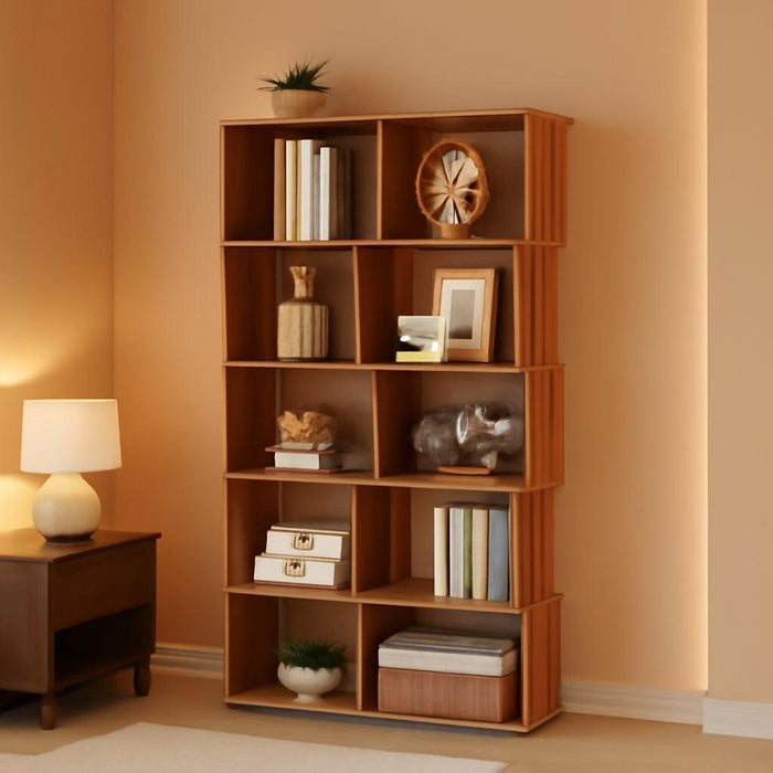 Industrial Corner Bookshelf 64.9 Inch Freestanding Wood