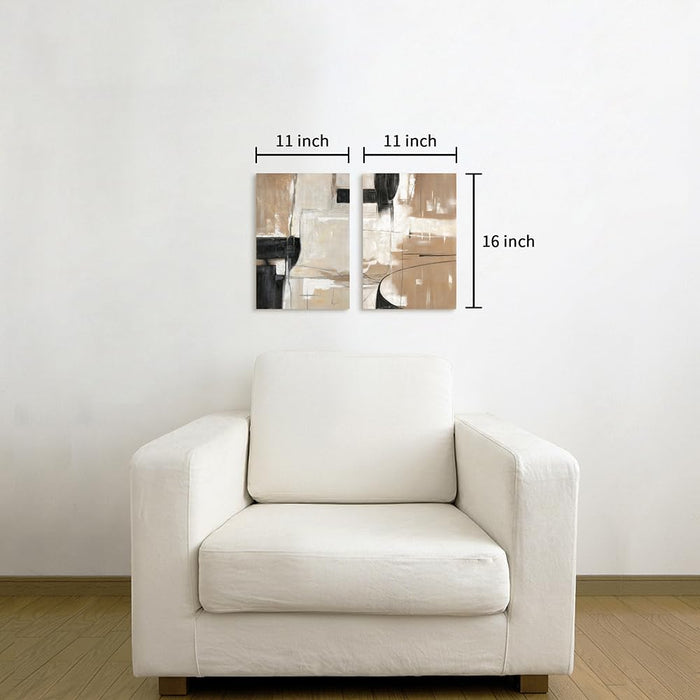 Abstract Geometric Shapes Illustrations Modern Abstract Painting Wall Art - Black and Brown Canvas Wall Decor for Living Room Bedroom Office Hallway(Brown&Blcak, 16 * 11)