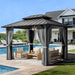 10X12Ft Hardtop Gazebo,Galvanized Steel Double Roof with Aluminum Frame,Outdoor Permanent Pavilion with Breathable Netting & Privacy Curtain for Patio,Backyard,Deck,Lawn,Gray
