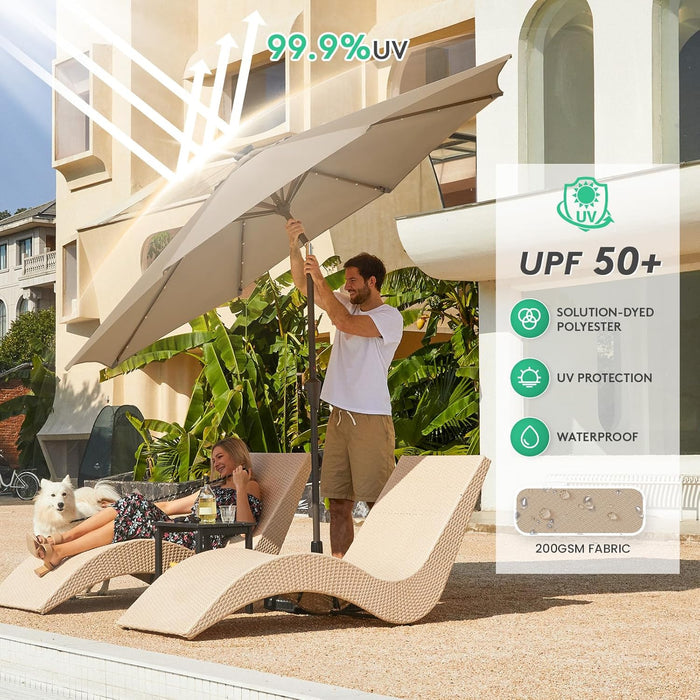 9FT Outdoor Patio Umbrella with Solar Lights, LED Lighted Pool Umbrella with Tilt and Crank, Outdoor Table Umbrellas for Deck, Yard & Market (Beige)
