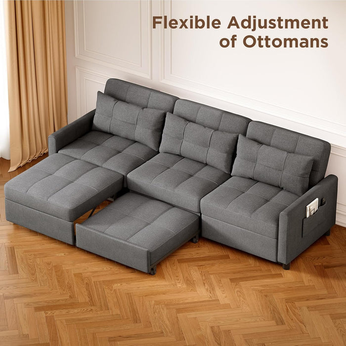 L-Shaped Sleeper Sofa Dark Grey, 84", with Ottoman