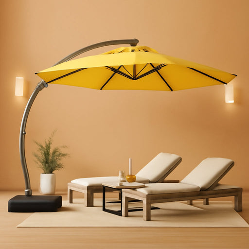 11Ft Offset Cantilever Patio Umbrella with Base Included, Large round Aluminum Outdoor Umbrella, 360° Rotation & Infinite Tilt, Heavy Duty Frame for Deck Pool Backyard, Yellow