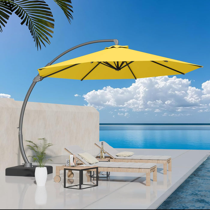 11Ft Offset Cantilever Patio Umbrella with Base Included, Large round Aluminum Outdoor Umbrella, 360° Rotation & Infinite Tilt, Heavy Duty Frame for Deck Pool Backyard, Yellow