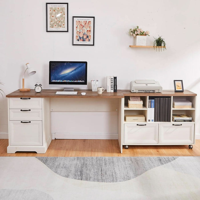 60Inch LShaped Desk With Farmhouse Cabinetry Storage