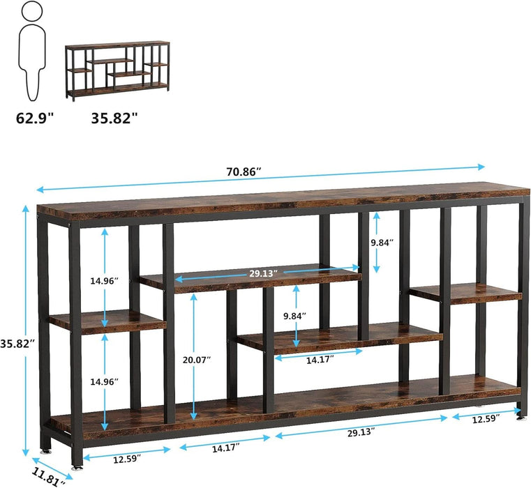 Console Sofa Table, 70.9 Inch Extra Long Table behind Couch with Storage Shelves, 3-Tier Industrial Narrow Entryway Hallway Accent Table for Living Room, Rustic Brown