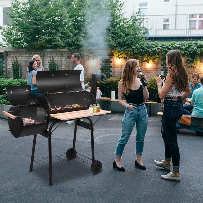 Charcoal Grill Offset Smoker, Charcoal Barbecue Grills with Spacious Cooking Area, Barrel BBQ Grill and Smokers Combo for Outdoor Balcony Picnics Party Camping