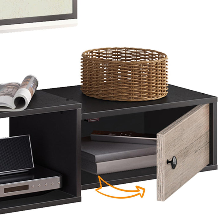 55" Floating TV Stand with Power Outlets, Modern Wall Mounted Media Console Shelf with Doors, Entertainment Center for under TV Storage, for Living Room, Bedroom, Greige and Black BG11UDS01