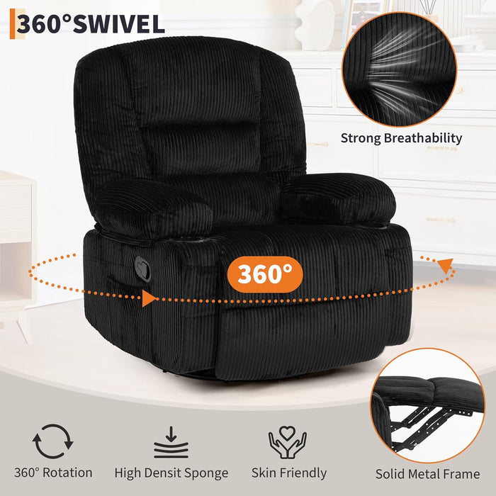 Oversized Recliner Chair,Extra Wide 360° Swivel Rocker Massage Heat