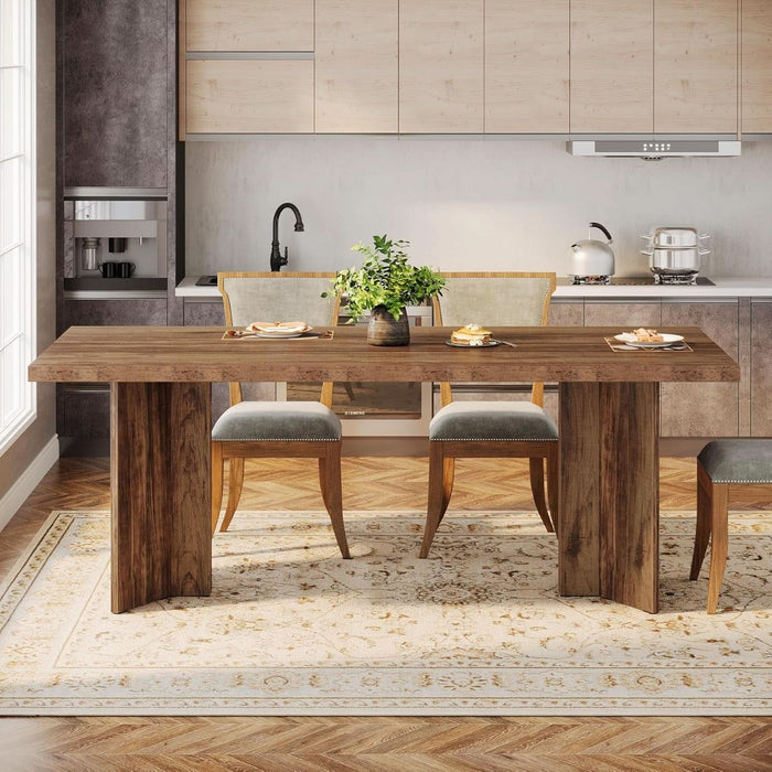 Farmhouse Dining Table for 4 to 6 People, 63-Inch Rectangle Wooden Kitchen Table with Large Tabletop and Heavy Duty Legs for Dining Room,Kitchen, Vintage Brown