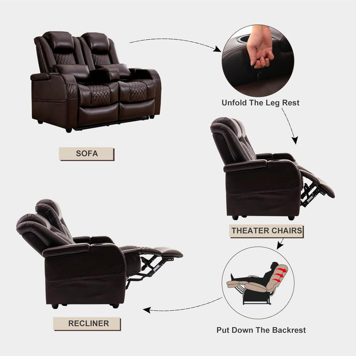 57" RV Recliner Loveseat - Brown PU Leather